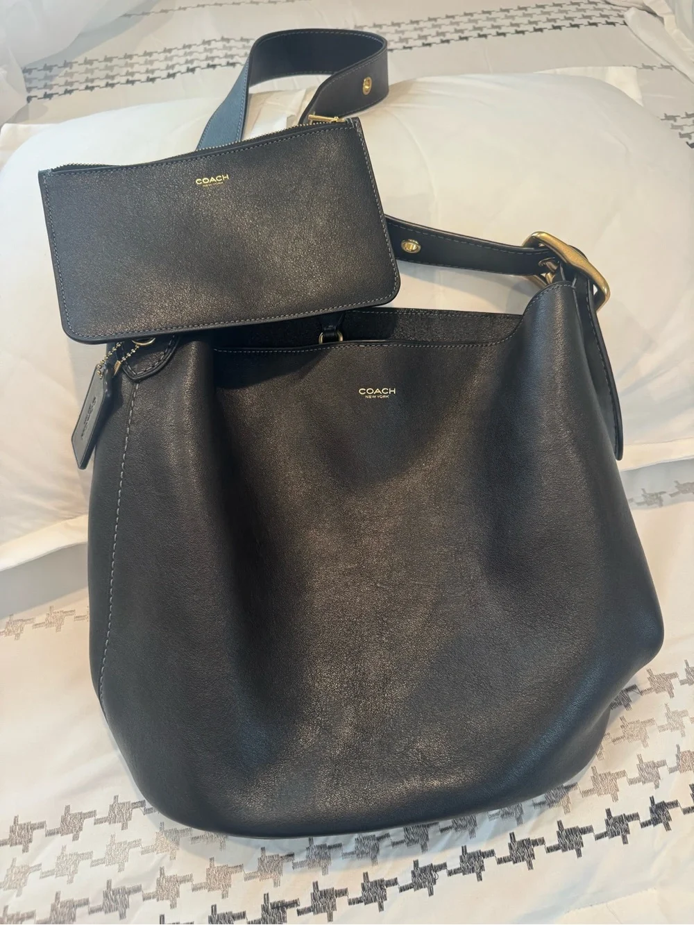 Coach Bleecker Bucket Bag with Pouch Black Brass Hardware Shoulder Bag